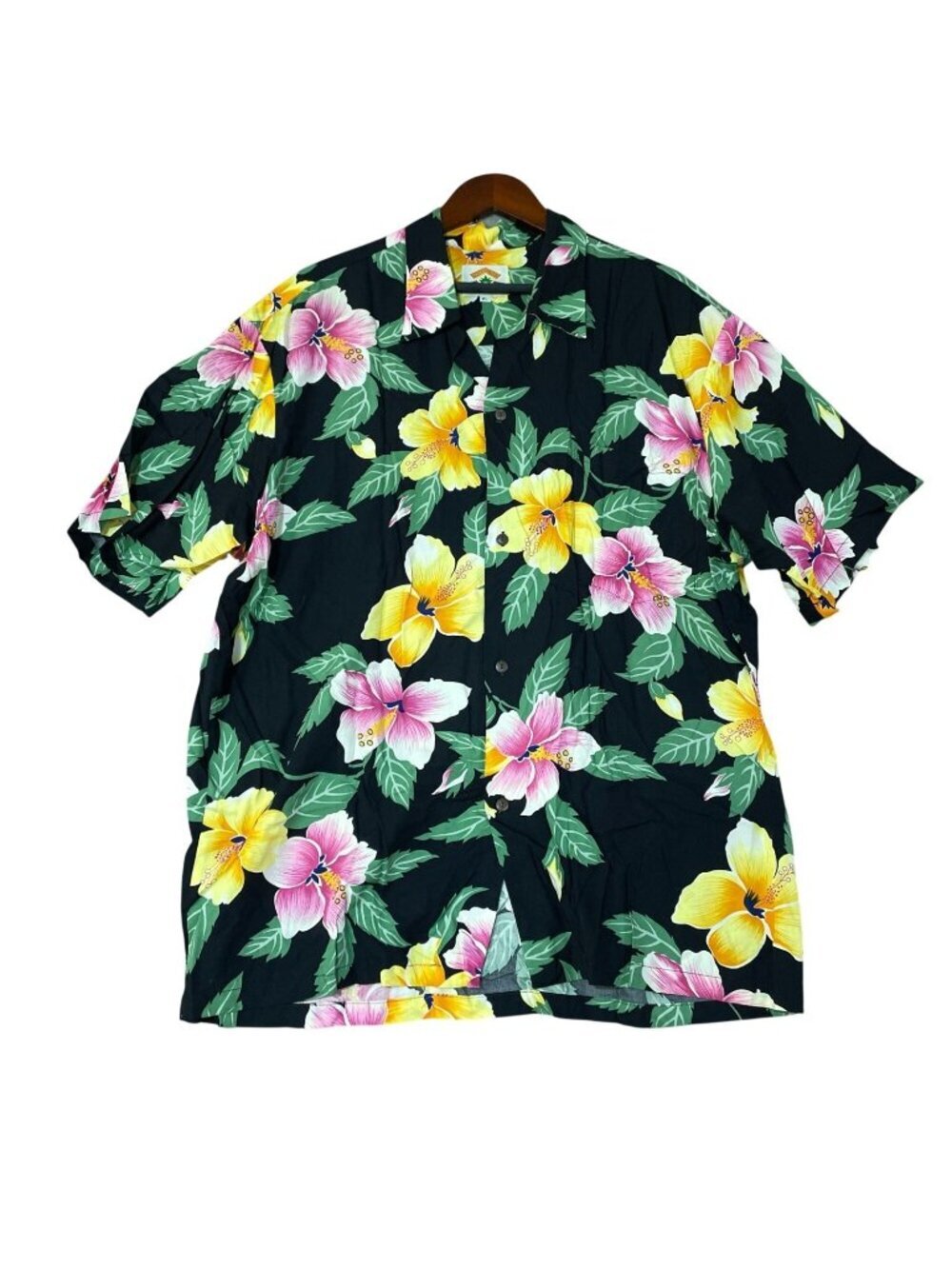 Vtg Pineapple Juice Men's XL Hawaiian Classic Black Floral Button-Up Shirt C0881